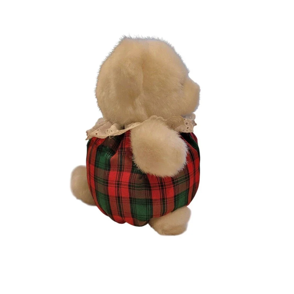 Russ Berrie Bear HOLLY White Soft Christmas Plush Tartan Fabric Body 8